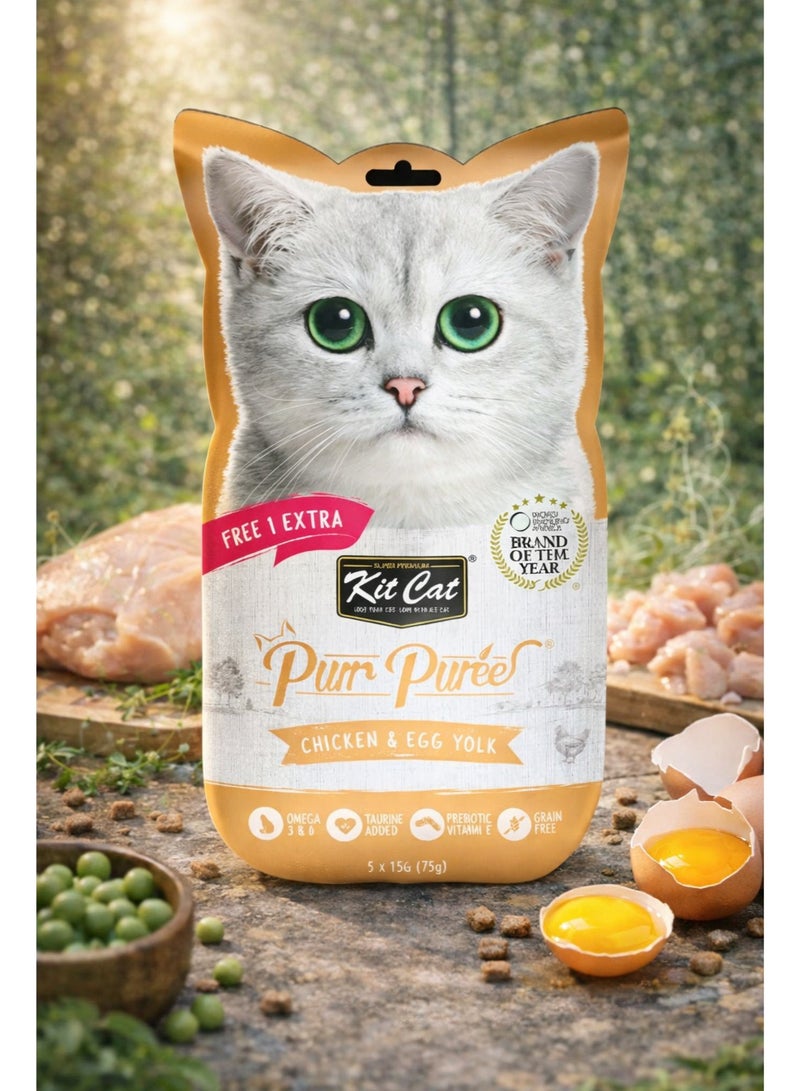 Purr Puree Chicken & Egg Yolk Lickable Cat Treats 5 x 15g (75g)